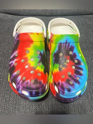 CROCS platform chunky Tie-Dye Rainbow Classic Clog Mules thumbnail 2