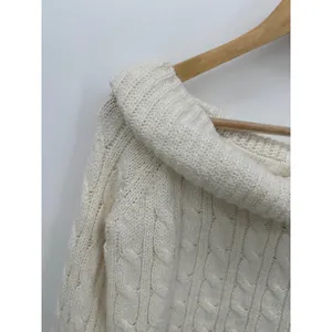 American Eagle Sweater Women Small Cream Fisherman‎ Off Shoulder Knit Boxy Crop thumbnail 5