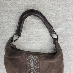 Via Spiga Suede Hobo Bag Brown Studded Rivet Leather Handle Y2K Boho Western thumbnail 10