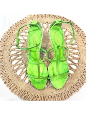 NWOT Lauren Ralph Lauren Green Leather Aida Open Toe Strappy Heels Size 7.5 thumbnail 2