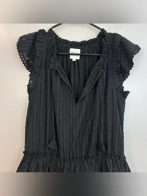 Misa Lillian Black Sleeveless Ruffle Eyelet V-neck Tiered Mini Dress Size Small thumbnail 4