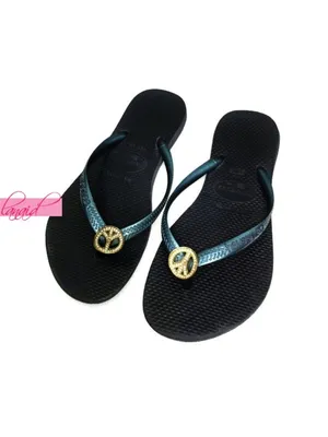Havaianas Slim Crystal Peace Flip Flops Marine Hippie Sparkly Flats Thong Sandal thumbnail 2
