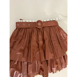Vestique Camel Brown Vegan Faux Leather Belted Tiered Short Mini Skirt Small NWT thumbnail 5