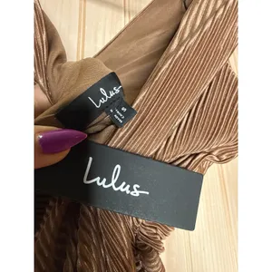 NWT Lulus Renee Light Brown Satin Plisse V-Neck Maxi Dress Gala Banquet Size S thumbnail 6