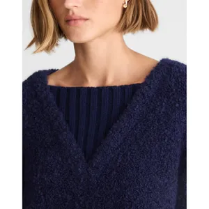 NWT Alexa Chung for Madewell Bobbie Sweater in Navy Blue Alpaca Boucle M thumbnail 3