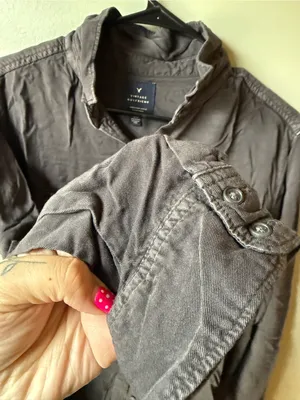 American Eagle Vintage Boyfriend Gray Button Down Utility Shirt thumbnail 4