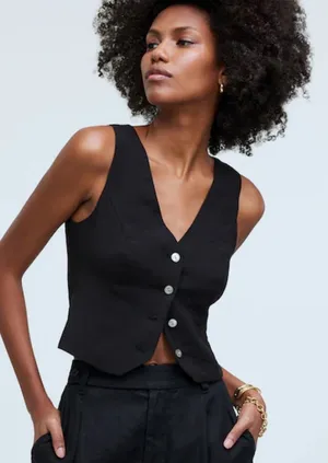 Madewell Katrina Black Button Front Vest Modal Blend V-Neck NM422 Womens Size 6 thumbnail 1