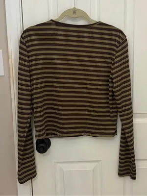 NWOT DolceAmara Striped Wide Leg Pant and Cardigan Set in Brown thumbnail 11