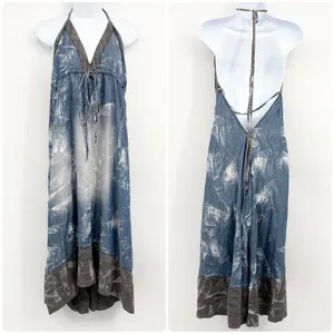 True Religion Womens Acid Wash Boho Open Back Halter Maxi Slip Dress Size M thumbnail 3
