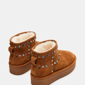Steve Madden NEW Comfy Chestnut Brown Faux Fur Lined Suede Rhinestones Slip On Boot 10 thumbnail 5