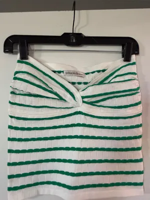 Zenana Outfitters White & Green Striped Twist-Front Knit Top thumbnail 3