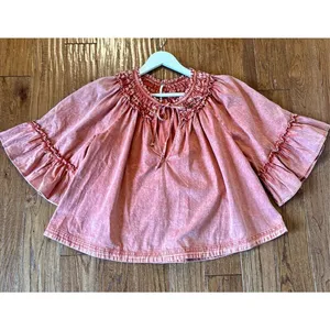 Free people orange mineral wash Ainsley ruffle blouse small thumbnail 11