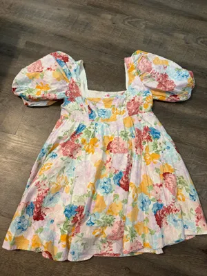 Floral Puff Sleeve Babydoll Dress - Multicolor thumbnail 3