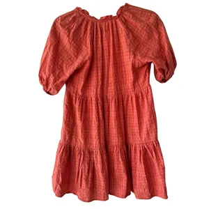 BB Dakota Hustle and Glow Tiered Mini Dress Coral Plaid V-Neck XS thumbnail 5