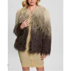 Guess Christina Degrade Faux Fur Jacket Size S in Ombre Beige Gray & Brown thumbnail 6