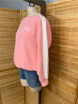 Victoria’s Secret light pink crewneck sweatshirt with white stripe woman’s small thumbnail 2