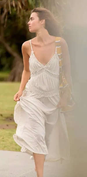 Free People Ethereal Beach Marina Muse Maxi Dress in Natural Neutral Large NWT thumbnail 1
