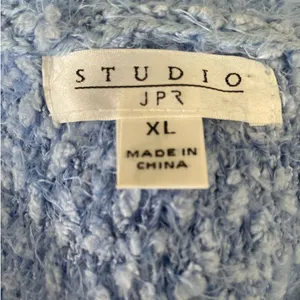 Studio JPR Sweater Women XL Blue Crew Neck 3/4 Sleeve Sherpa Fuzzy‎ Cozy Casual thumbnail 2