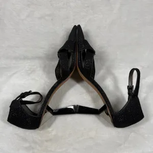 Franco‎ Sarto Womens Black Shimmer Square Toe Flare Heel Ankle Strap Sandals 8M thumbnail 10