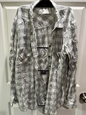 Abercrombie & Fitch Gray and White Plaid Shirt thumbnail 1