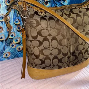 Coach Vintage Signature Canvas Monogram with Tan Leather Crossbody/Shoulder Bag thumbnail 2