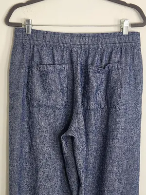Old Navy Blue Linen Blend High Rise Cropped Wide Leg Pants Size Medium thumbnail 4