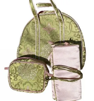 NWOT 3-Piece Travel Toiletry, Jewelry Roll & Makeup Bag Set, Pink & Light Green thumbnail 1