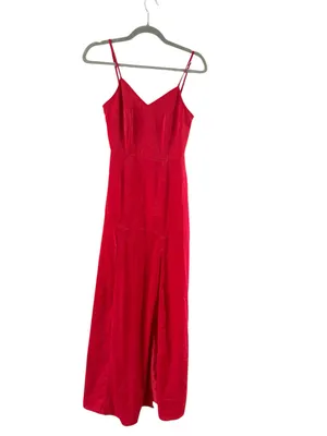 Lulu's Red Spaghetti-Strap Maxi Gown with High Side Slit thumbnail 3