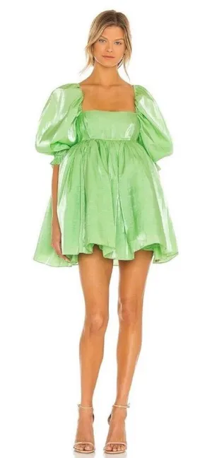 NWOT SELKIE The Puff Sleeve Dress in Avocado Green thumbnail 1