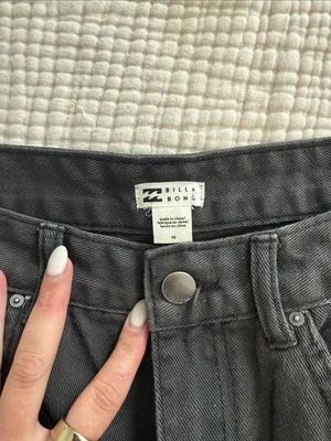 Billabong Charcoal Distressed Frayed-Hem Denim Shorts thumbnail 2