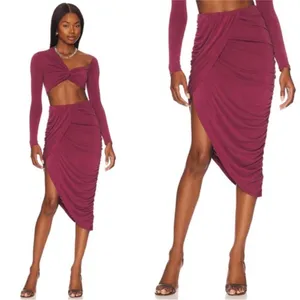 Camila Coelho | NWT Liby Jersey Draped Asymmetrical Midi Skirt in Mauve Size XS thumbnail 3