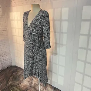 Abercrombie & fitch black and white spotted true wrap long sleeve dress size xsp thumbnail 3