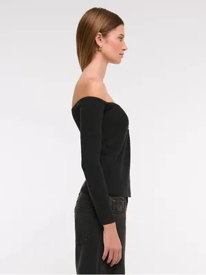 Abercrombie & Fitch Off-The-Shoulder Twist Sweater Top in black M thumbnail 3