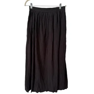NWT Lulus Midsummer Memories Black Mid Rise Maxi Skirt Size Medium Crinkle Pleat thumbnail 3