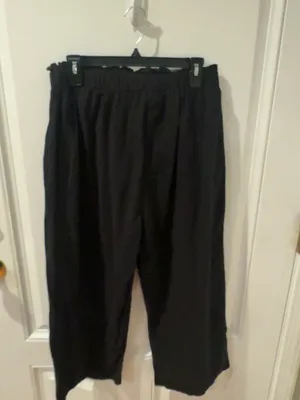 Women’s Black Paperbag Waist Wide Leg Cropped Pants 2XL Pull On Plus Size Pocket thumbnail 7