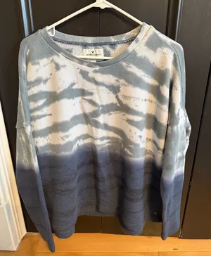 American Eagle Outfitters Pale Blue & White Tie-Dye Crewneck thumbnail 1