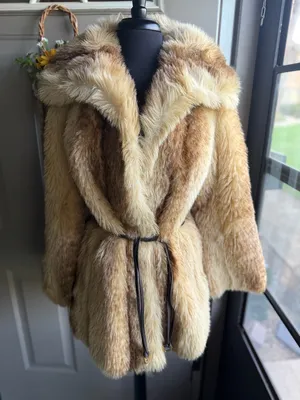 Vintage Tissavel France Gino Rossi faux fur collared belted coat, size medium thumbnail 2