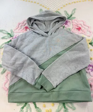 SHEIN Colorblock Hoodie Gray‎ Green Fleece Lined Sweatshirt Women's Size S thumbnail 1