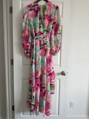 Hutch Sadey Mint Multi Tropical Floral Burnout Wrap Midi Dress Size 1X thumbnail 4