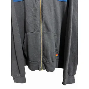 Aviator Nation 5‎ Stripe Zip Up Hoodie Charcoal/Blue Size 2XL thumbnail 5
