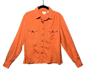 Ann Taylor Loft Orange‎ 100% Silk Button Down Long Sleeve Blouse Large thumbnail 1