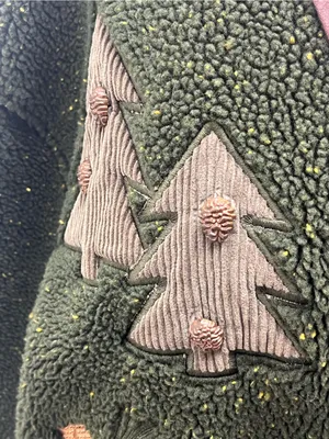 Cabelas Womens Green Moose Pine Tree Applique Cabin Core Sherpa Fleece Jacket XL thumbnail 3