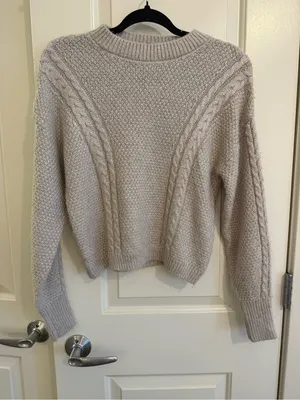 For The Republic Taupe Cable Knit Crewneck Sweater thumbnail 2