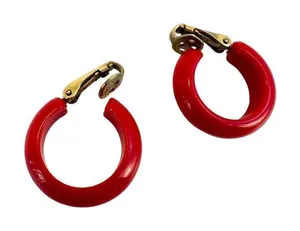 Red and gold tone vintage hoop earrings thumbnail 1