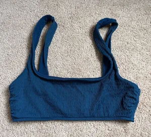 Aerie Peacock Teal Blue Textured Square Scoop Neck Bikini Top. Size Medium thumbnail 1