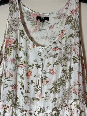 Frye Floral Button-Front sleeveless Maxi Dress White with Pink & Olive large thumbnail 2