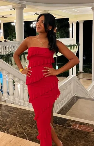 White Fox Boutique Red Strapless Maxi Dress thumbnail 1