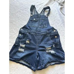 Almost Famous Romper, Women's Size 13 Blue, Denim, Overalls Shorts Distressed thumbnail 3