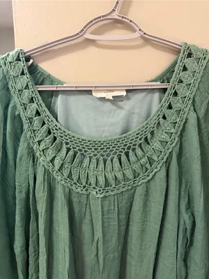 Entro Sage Green Crochet-Neck Boho Dress – Excellent Condition (Size L) thumbnail 5