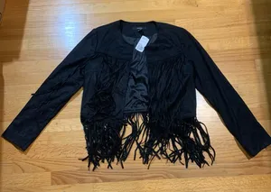 Forever 21 Boho Western Wear Hippie Fringe Cropped Jacket Black Women's Large thumbnail 1